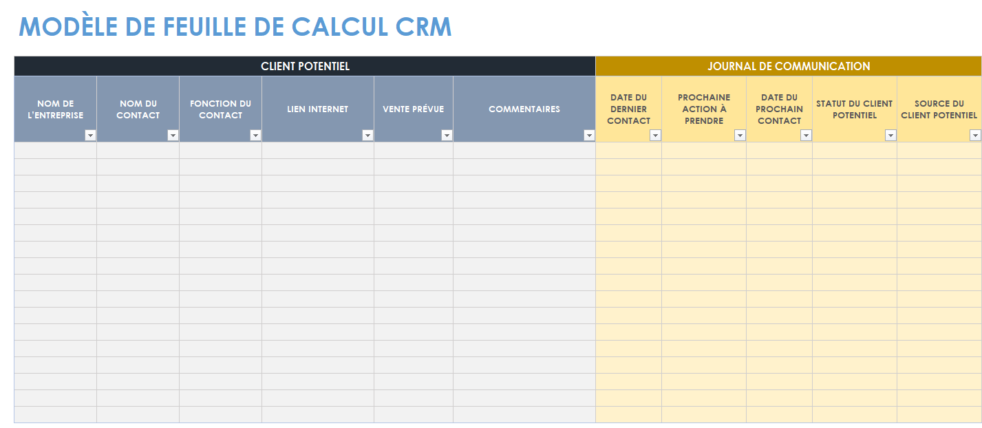 Feuille de calcul CRM