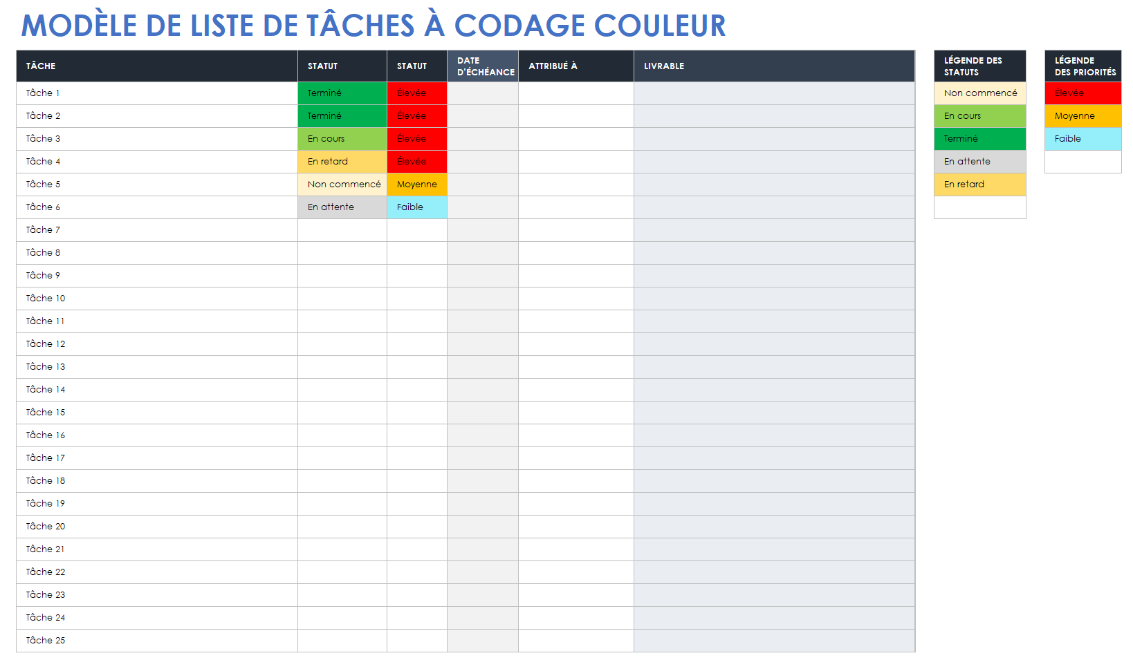 Liste de choses à faire codée par couleur