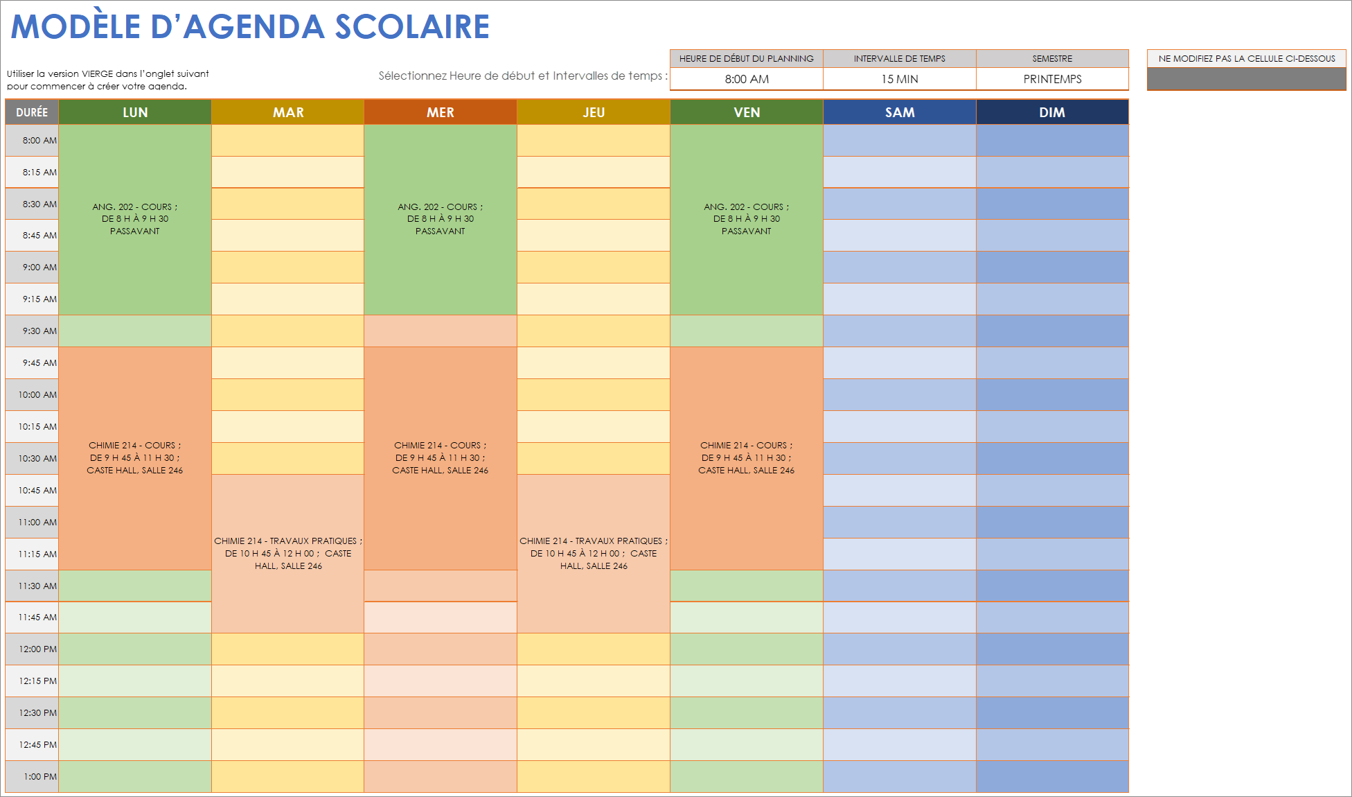  Feuille Google de modèle d'horaire pour étudiants