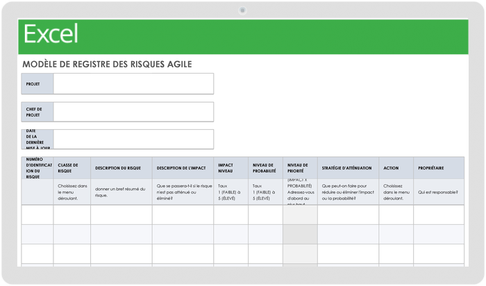 Modèle de registre des risques agiles