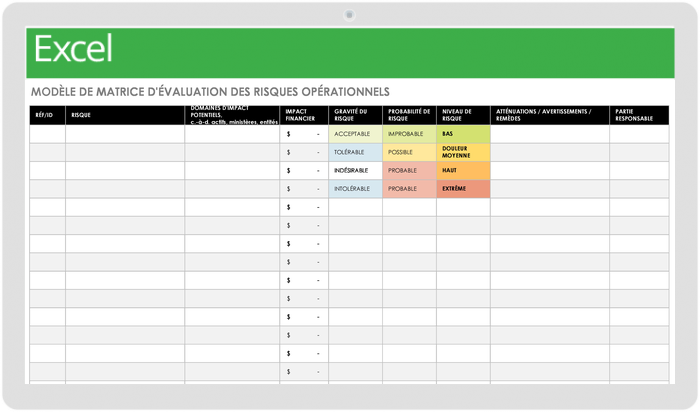 MODÈLE DE MATRICE D'ÉVALUATION DES RISQUES COMMERCIAUX