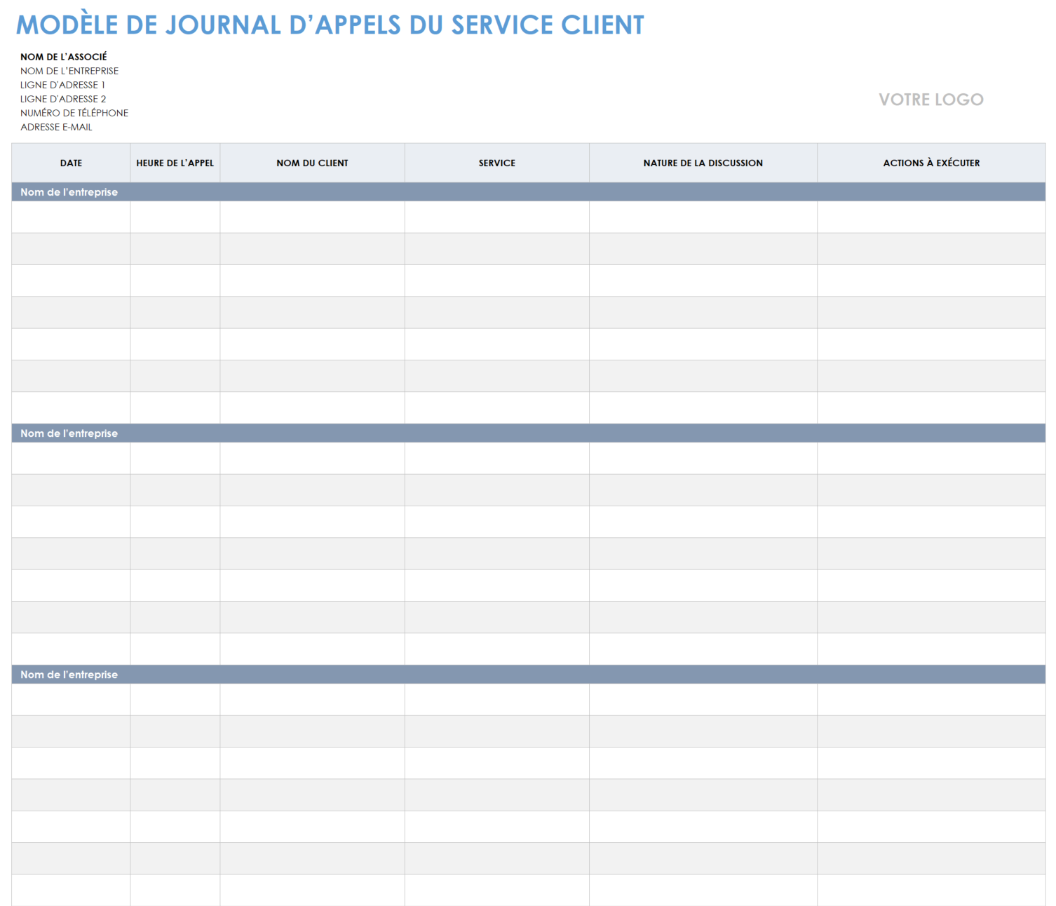 Journal des appels du service client