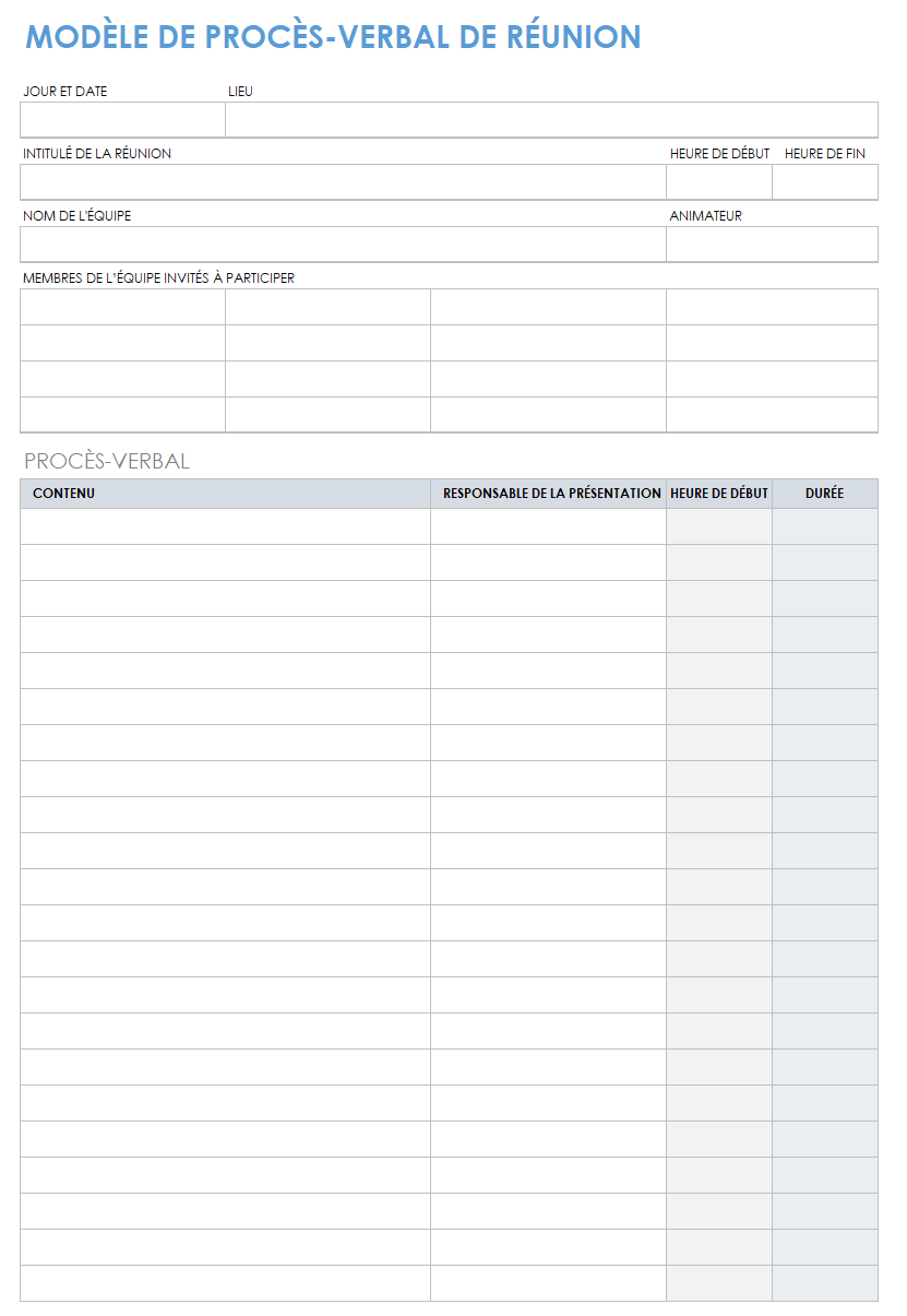  Modèle de procès-verbal de réunion