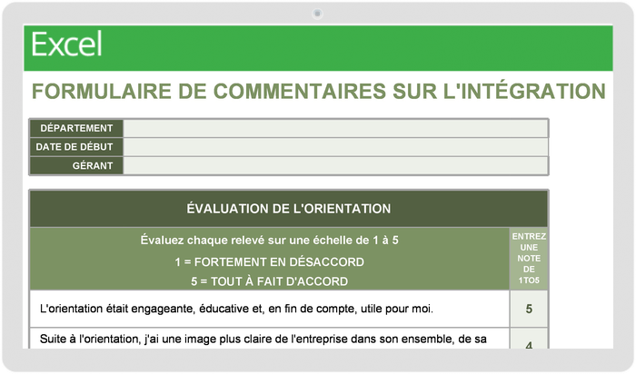  Modèle de formulaire de commentaires d'intégration