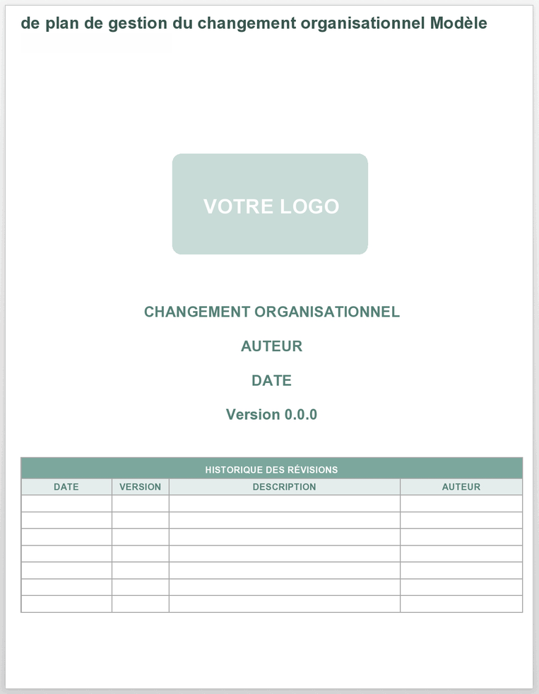 Changement organisationnel Plan de gestion