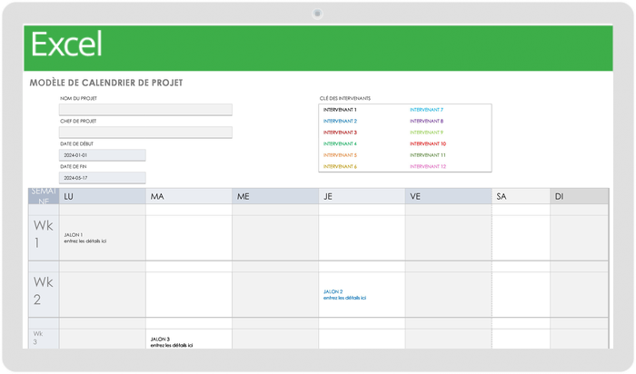 Modèle de calendrier de projet