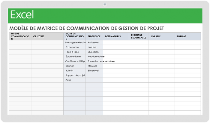 Matrice de communication de gestion de projet