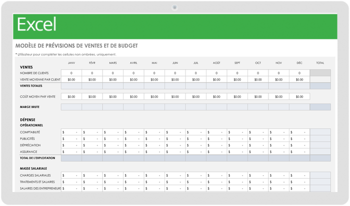 Modèle de prévision des ventes et du budget