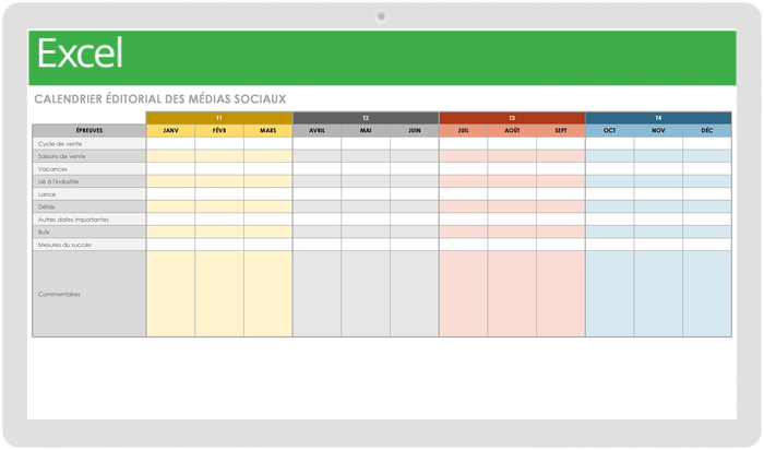 Calendrier éditorial des médias sociaux