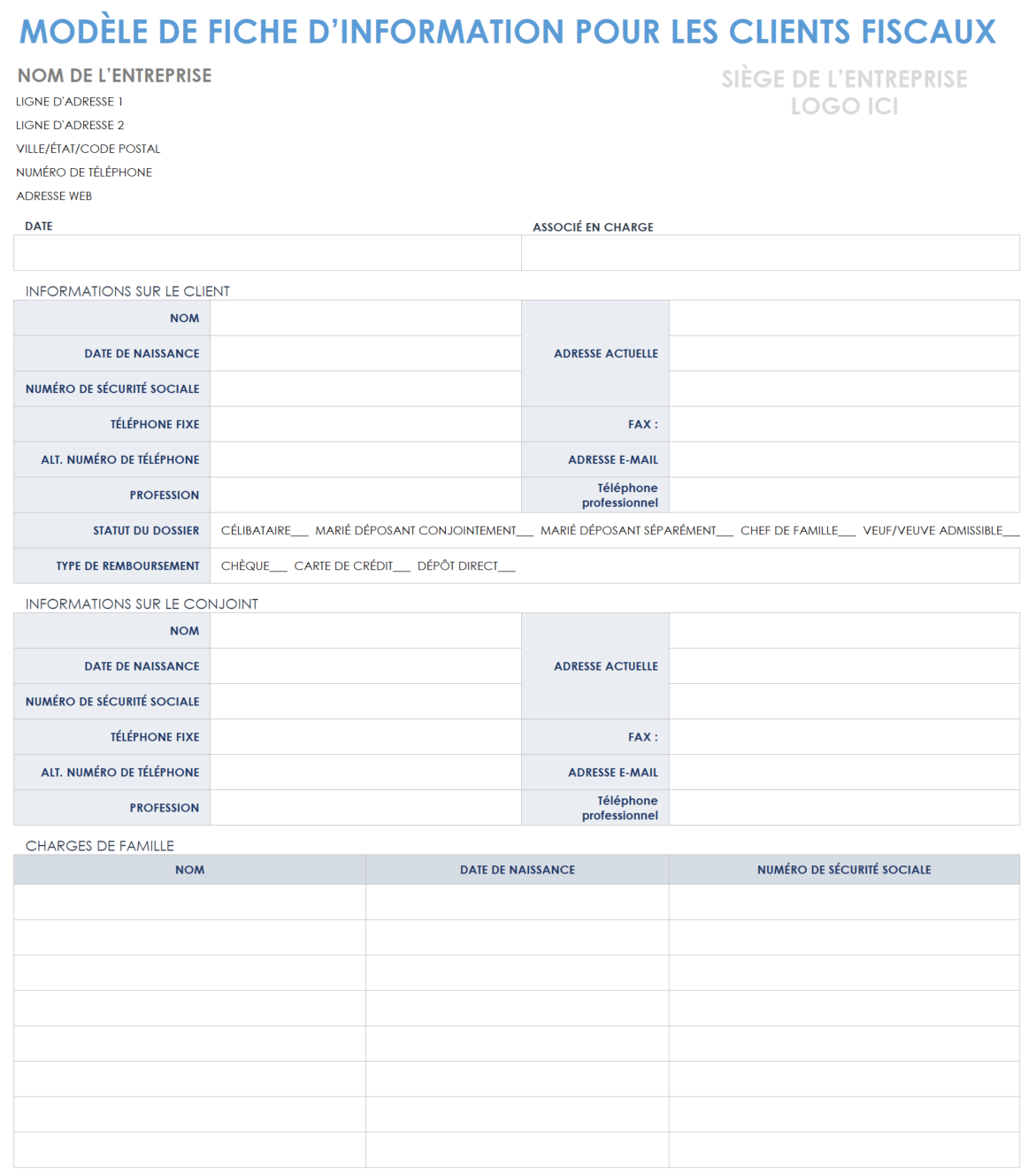 Fiche d'information du client fiscal